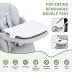 Chaise haute pliable pour 1 enfant, Champagne/Gris foncé/Gris clair, Rembourrée, Dossier et tablette réglables