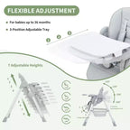 Chaise haute pliable pour 1 enfant, Champagne/Gris foncé/Gris clair, Rembourrée, Dossier et tablette réglables