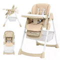 Foldable High Chair for Babies & Toddlers,PU Leather Adjustable Chair with Backrest, Height, Removable Tray,5-Point Harness & Locking Wheels