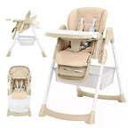 Foldable High Chair for Babies & Toddlers,PU Leather Adjustable Chair with Backrest, Height, Removable Tray,5-Point Harness & Locking Wheels