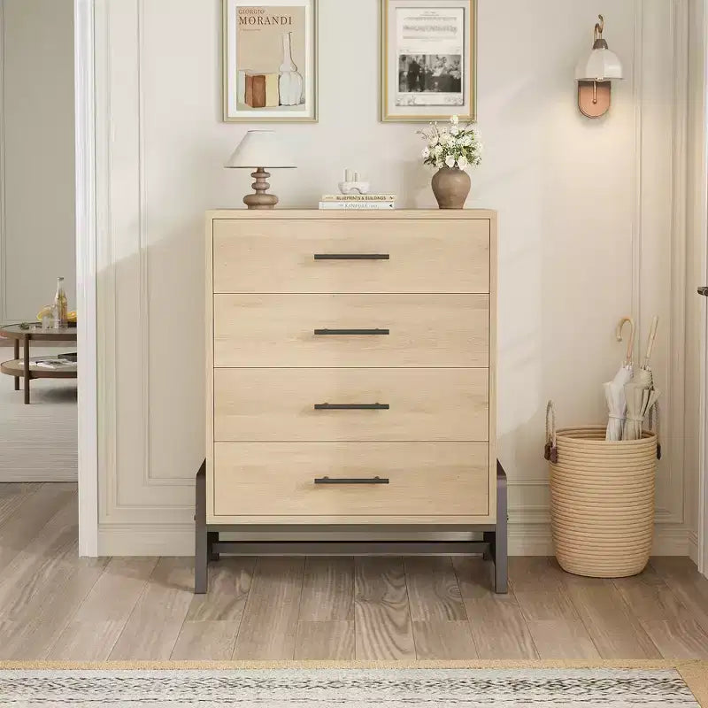 Commode noire / chêne naturel à 4 tiroirs, individuelle