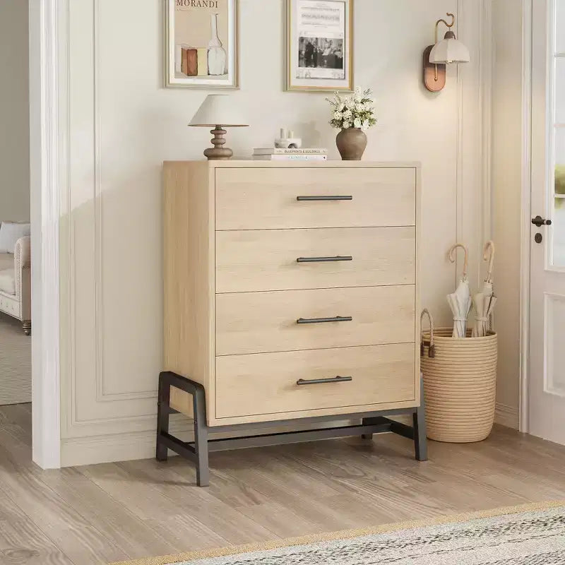 Commode noire / chêne naturel à 4 tiroirs, individuelle