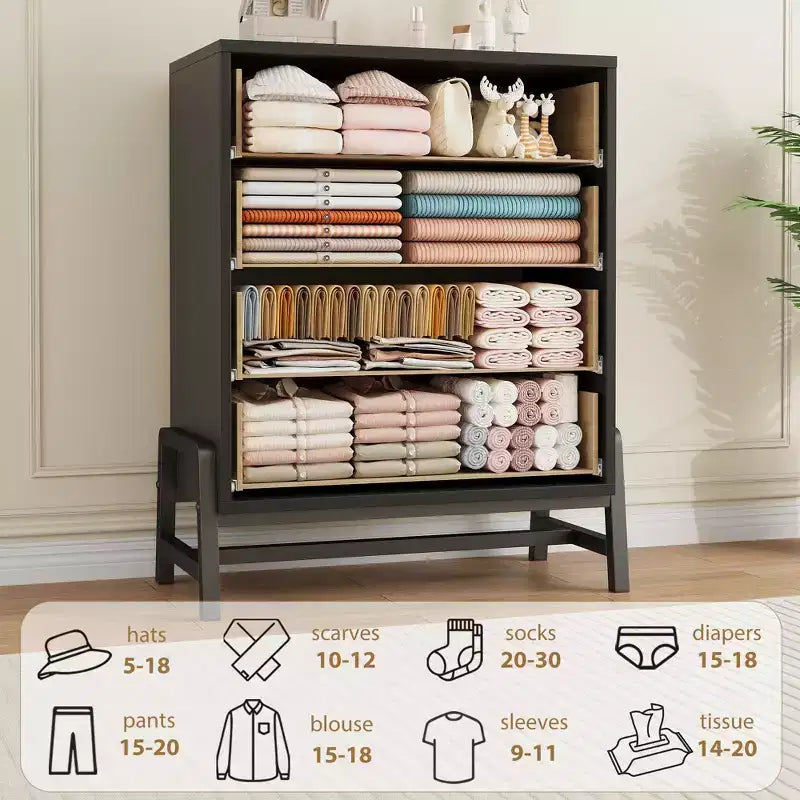Commode noire / chêne naturel à 4 tiroirs, individuelle