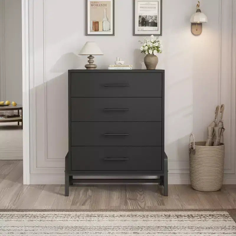 Commode noire / chêne naturel à 4 tiroirs, individuelle