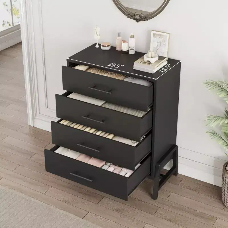 Commode noire / chêne naturel à 4 tiroirs, individuelle