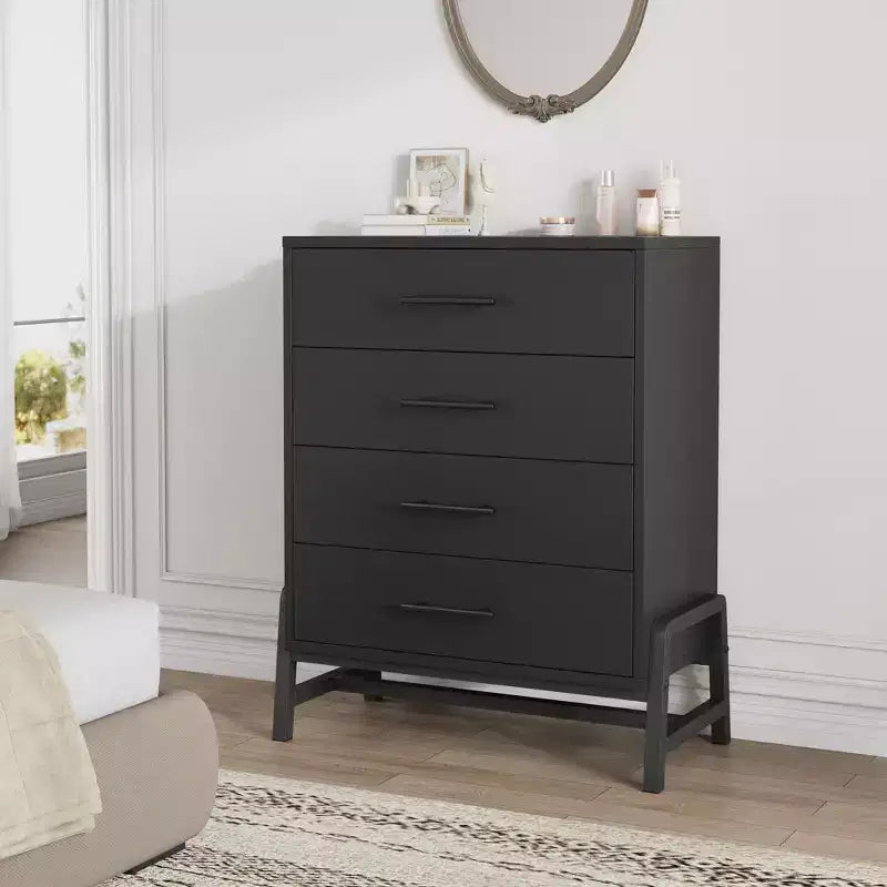 Commode noire / chêne naturel à 4 tiroirs, individuelle