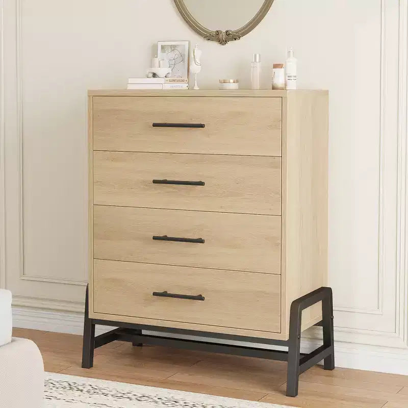 Commode noire / chêne naturel à 4 tiroirs, individuelle