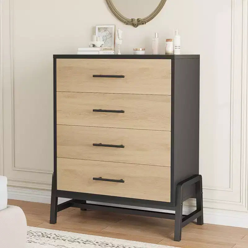 Commode noire / chêne naturel à 4 tiroirs, individuelle