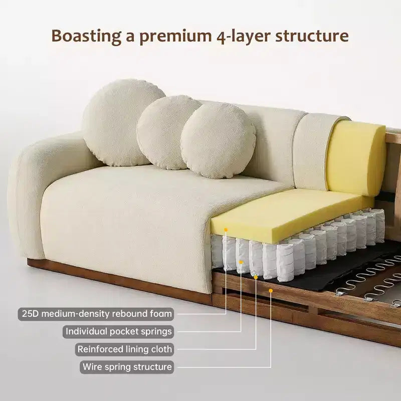 Canapé incurvé 3 places en chenille crème