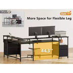Bureau d'angle noir 2 personnes avec lumières LED et rangements, 169 cm