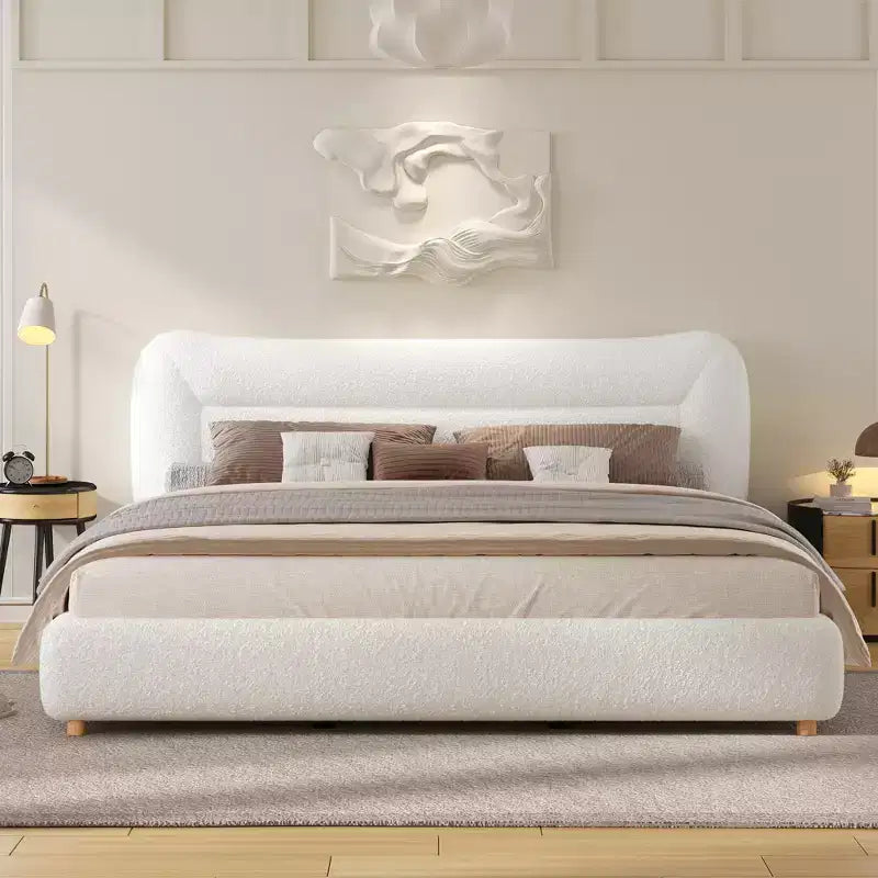 Christopher Knight Home Joelle Modern Curved Rubberwood Teddy Fleece Upholstered Bed